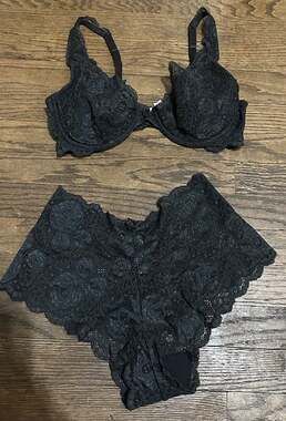 Vintage Victoria Secret Bra & Panty set lingerie black lace 36D bra Medium panty